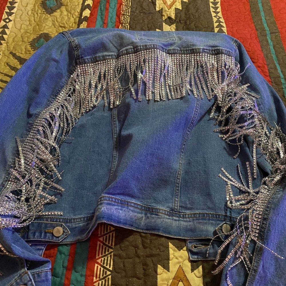 Nwt. Xl denim jacket with bling fringe wedding
